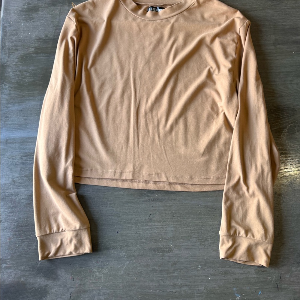 Feathers Camel Long Sleeve Women's Blouse